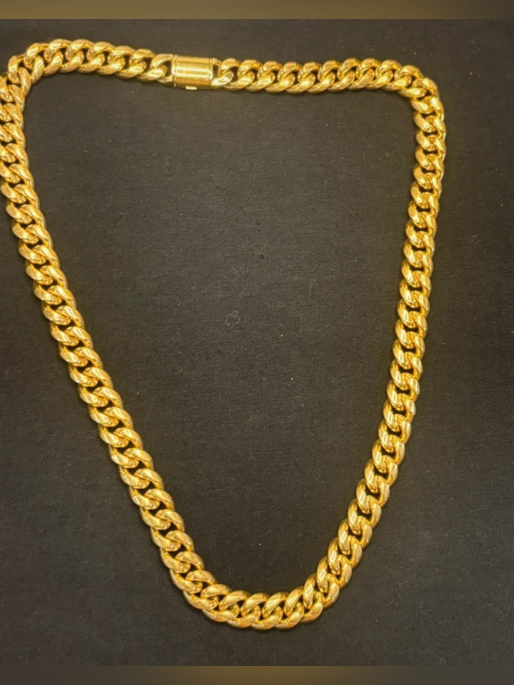 Golden Gilt 12mm Miami Cuban Link Necklace – 24” – 18K Gold Plated 316L Stainles - Picture 4 of 7